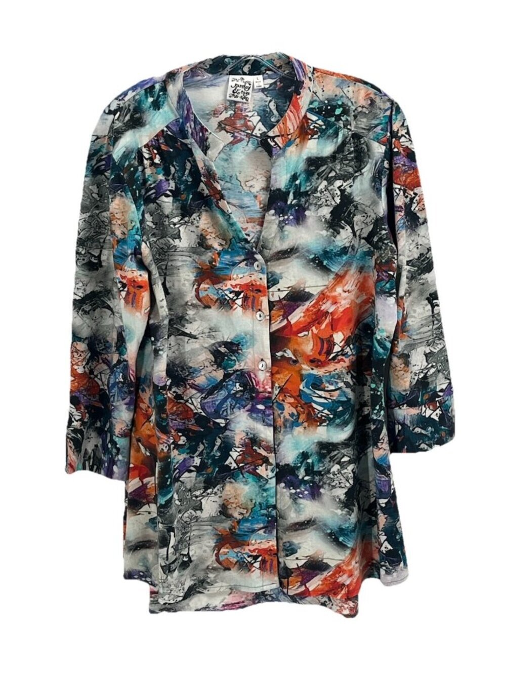Paisley & Sage Abstract Art Print Button Front Tunic Top Colorful Sz L Lagonlook